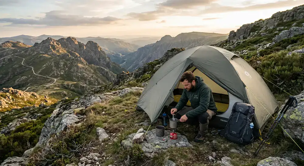 Campismo na montanha em Portugal com equipamento profissional